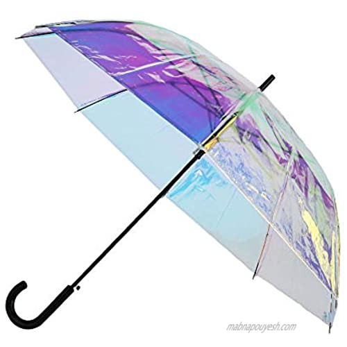 CTM Women's Iridescent Stick Umbrella with Hook Handle Iridescent