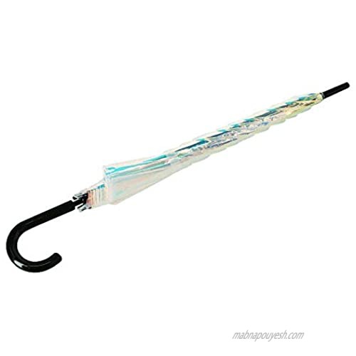 CTM Women's Iridescent Stick Umbrella with Hook Handle Iridescent