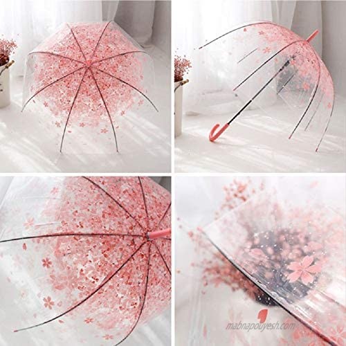 Cute Clear Bubble Umbrella Cherry Blossoms Umbrella Romantic Clear Semi-Automatic Sunny Umbrella for Kids Girls & Boys