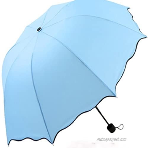 Dome Parasol Sun-rain Umbrella Triple Folding Ruffled Anti-uv Parasol (Light Blue)