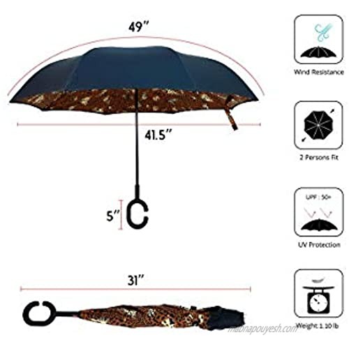 Double Layer Inverted Leopard Print Umbrella with C-Shaped Handle