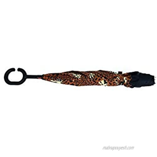 Double Layer Inverted Leopard Print Umbrella with C-Shaped Handle