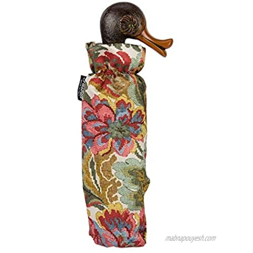 Flowered Folding Umbrella with Duck Handle by Pasotti Italian Handmade Multicolored