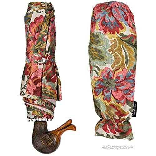 Flowered Folding Umbrella with Duck Handle by Pasotti Italian Handmade Multicolored