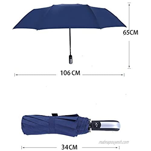 Folding Umbrella Windproof Travel Reinforced Canopy Ergonomic Handle Auto Open/Close Dual Layers Less UV Rays(Brown）