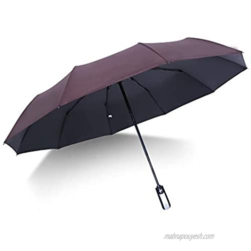 Folding Umbrella Windproof Travel Reinforced Canopy Ergonomic Handle Auto Open/Close Dual Layers  Less UV Rays(Brown）