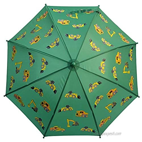Foxfire for Kids Solid Pattern Umbrella Green Construction Equipment