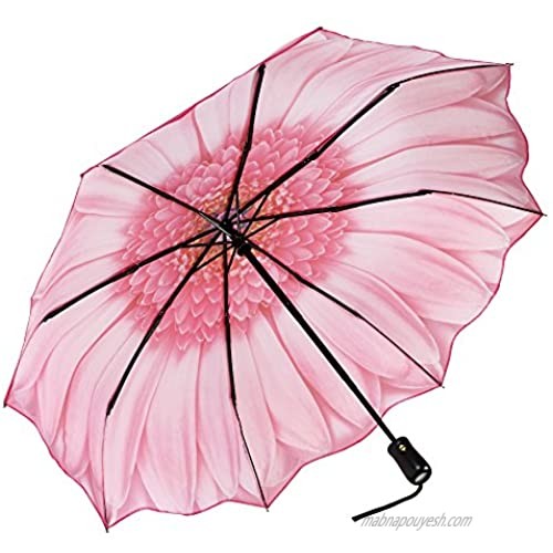 Galleria Pink Daisy Auto-Open/Close Extra Large Portable Rain Folding Umbrella