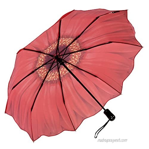 Galleria Red Daisy Auto-Open/Close Extra Large Portable Rain Folding Umbrella