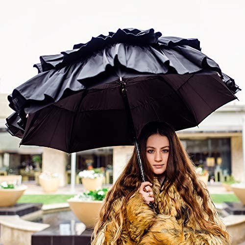 Guy de Jean Paris | Black Umbrella + Parasol | Large for Sun and Rain | Waterproof and UV Treated with SPF of 50+ | Made in France | Can Can Luxury Collection