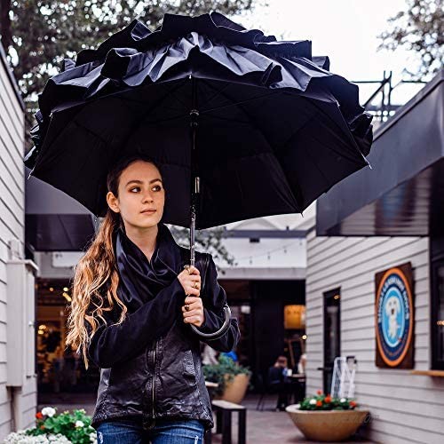 Guy de Jean Paris | Black Umbrella + Parasol | Large for Sun and Rain | Waterproof and UV Treated with SPF of 50+ | Made in France | Can Can Luxury Collection