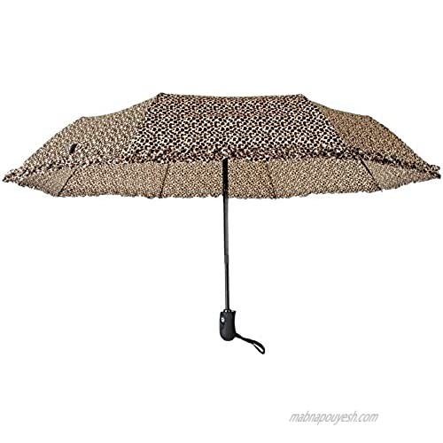 Home-X - Automatic Leopard Print Umbrella Compacts Into The Perfect Size for Portable Use and Windproof Design Provides Protection in All Kinds of Weather