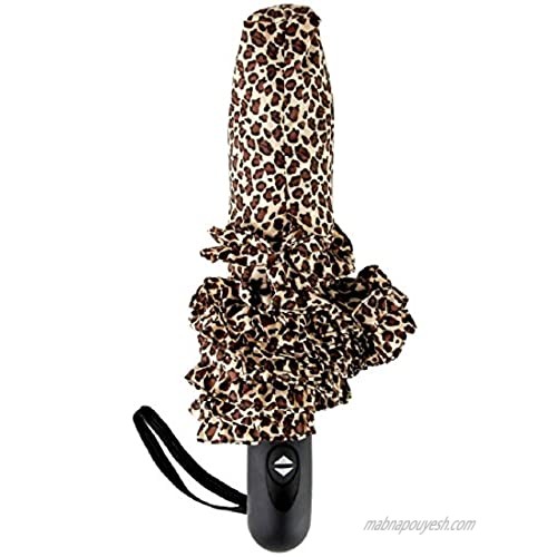 Home-X - Automatic Leopard Print Umbrella  Compacts Into The Perfect Size for Portable Use and Windproof Design Provides Protection in All Kinds of Weather