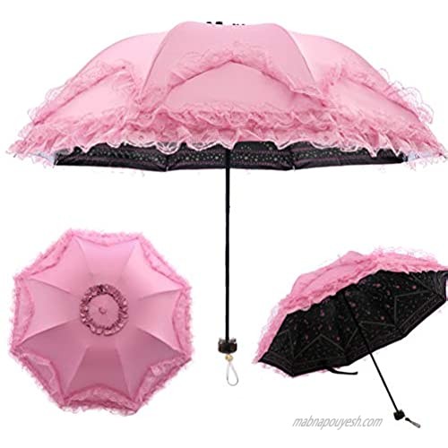 Honeystore Princess Lace Parasol Folding Sunny and Rainy Decoration Umbrella N002-Pink