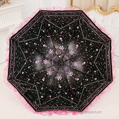 Honeystore Princess Lace Parasol Folding Sunny and Rainy Decoration Umbrella N002-Pink