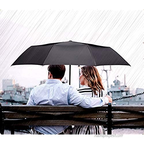 Hooshion Windproof Large Folding Umbrella Compact Travel Umbrella Auto Umbrella Gift Umbrella with Wooden Handle (Black)