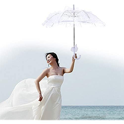Jeankak Bridal Lace Umbrella  Wedding Umbrella Theatrical Performance Umbrella Wedding Lace Umbrella  for Photo Booth Props Photography(White)