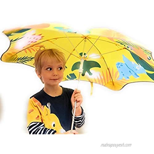 KANGADOO Dinosaurs Umbrellas bundle 2 PCS yellow for Rain- Kids Cute Pattern Light Reflecting Safe Round Edges Windproof and Rainproof