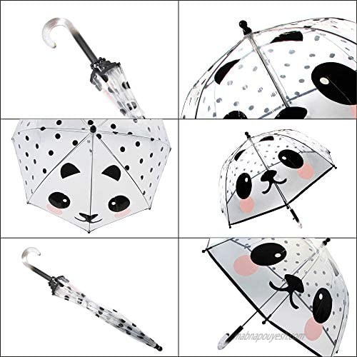 Laura Ashley Kids Cartoon Umbrella Pop up Umbrella Lightweight Windproof Clear Umbrella Dome for Kids – Black Panda