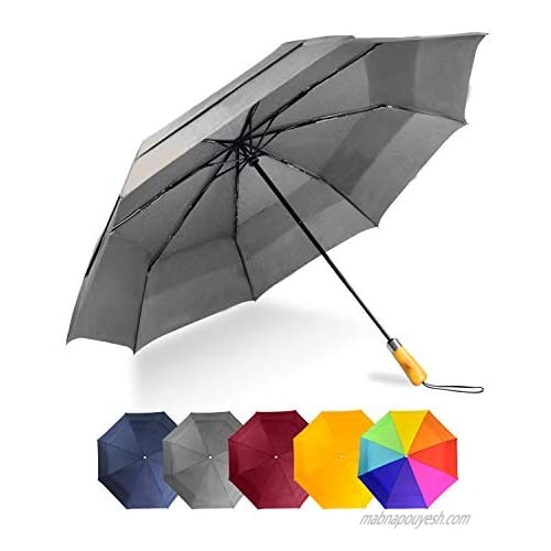 LEAGERA Large Compact Travel Umbrella For Rain Windproof Automatic-Oversized Vented Double Canopy Folding Golf Umbrella for Men Women Blue/Grey/Yellow/Wine Red/Rainbow