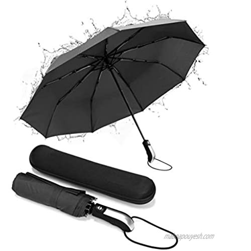 Lightweight"Teflon" 9 x Rib Windproof Canopy Compact Travel Umbrella | Automatic Open/Close | Waterproof EVA Zip-Up Travel Case & Anti-Slip Handle | Lifetime Replacement Guarantee by SuperBRO (Black)