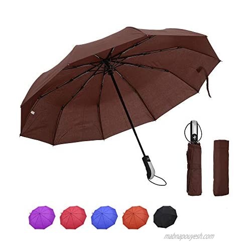 MorNon Folding Umbrella Windproof Travel Umbrella Automatic Umbrellas Auto Open Close (Brown)