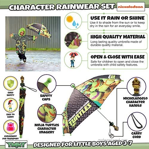 Nickelodeon Kids Umbrella and Slicker TMNT Toddler Boy Rain Wear Set for Ages 2-3