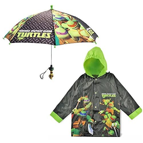 Nickelodeon Kids Umbrella and Slicker  TMNT Toddler Boy Rain Wear Set  for Ages 2-3
