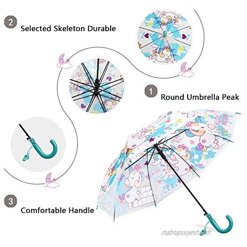 NOSUN Automatically Open Children's Unicorn Umbrella Compact Kids Umbrella Children's Windproof Umbrella for Boys and Girls