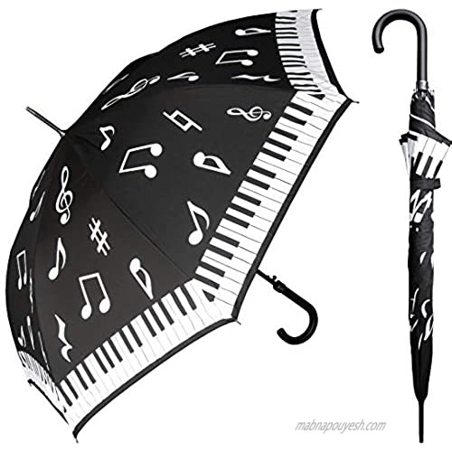 RainStoppers W042 Auto Open Piano Print Arc Umbrella with Hook Handle  Black/White  46"  Model:W042PIANO
