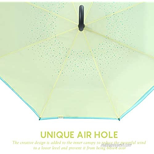 RUMBRELLA Reverse Umbrella Auto Close Windproof Car Umbrella Inverted with J Hook Handle for Women Girls Green Yellow