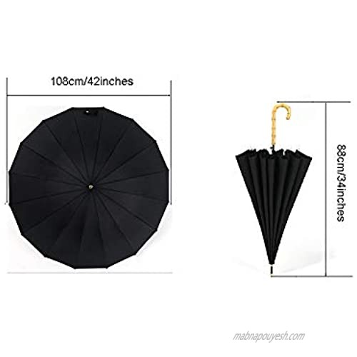 ThreeH Bamboo Stick Umbrella Auto Open Solid Color Fashionable and Simple 190T 16 Ribs KS08 Black