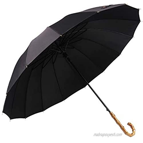 ThreeH Bamboo Stick Umbrella Auto Open Solid Color Fashionable and Simple 190T 16 Ribs KS08 Black