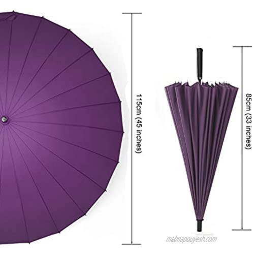 ThreeH Golf Umbrella Windproof 190T 24 Ribs 46 Inches Diameter for Resistant Heavy Rain and Wind KS07 Purple