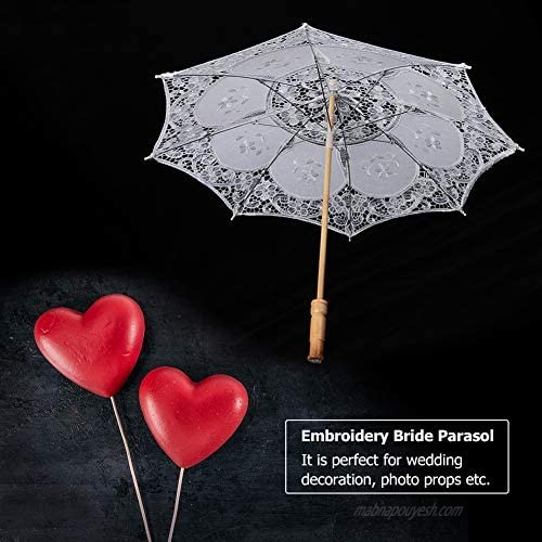 TOPINCN Lace Floral Flower Umbrella Silk Cloth Material Photography Lace Parasol Handmade Lace Embroidery Umbrellas(L-White)