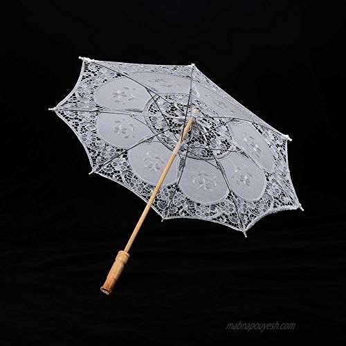 TOPINCN Lace Floral Flower Umbrella Silk Cloth Material Photography Lace Parasol Handmade Lace Embroidery Umbrellas(L-White)