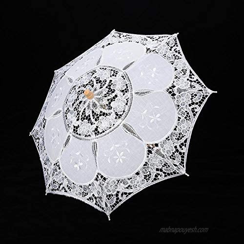 TOPINCN Lace Floral Flower Umbrella  Silk Cloth Material Photography Lace Parasol Handmade Lace Embroidery Umbrellas(L-White)