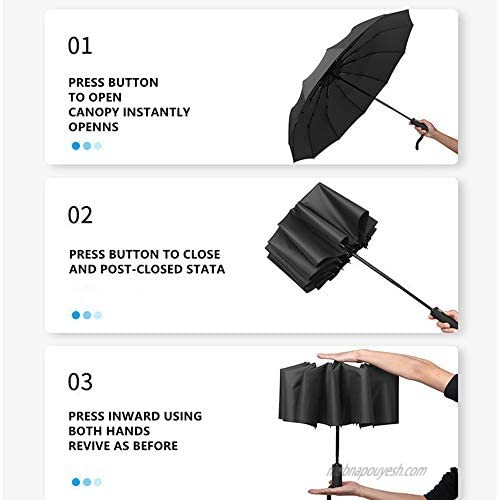 Umbrella Ming Ju Windproof Travel Lightweight Outdoor & Golf Rain Umbrellas UV Protection Portable Umbrellas With Ergonomic Handle 12 Rib Construction Black