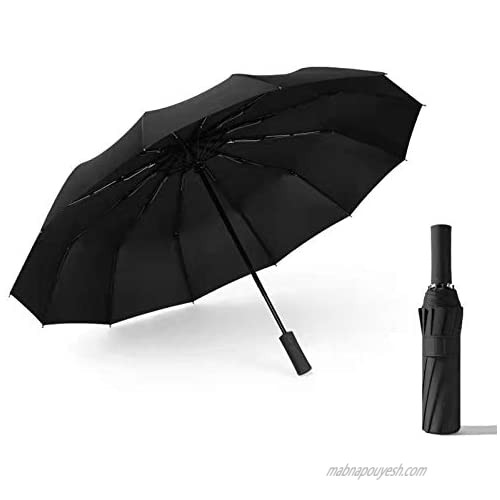 Umbrella Ming Ju Windproof Travel Lightweight Outdoor & Golf Rain Umbrellas UV Protection Portable Umbrellas With Ergonomic Handle 12 Rib Construction Black