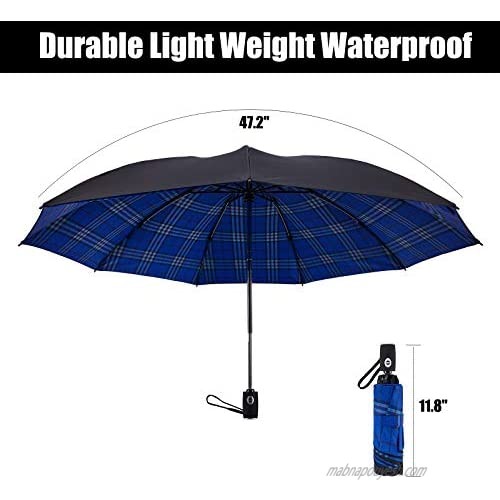 Umbrella Windproof Travel Umbrella Compact Folding Reverse Umbrella Automatic Open & Close Button - Portable Lightweight Outdoor & Golf Rain Umbrellas UV Protection