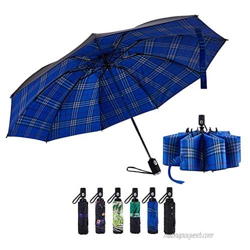 Umbrella Windproof Travel Umbrella Compact Folding Reverse Umbrella  Automatic Open & Close Button - Portable  Lightweight Outdoor & Golf Rain Umbrellas  UV Protection