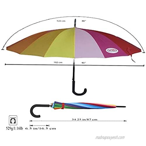 Variety To Go® Rainbow Umbrella Rainbow Umbrella Large Compact Windproof Auto Open 16 K Rainbow Umbrella for Kids Girls Women Men (Hook Handle)