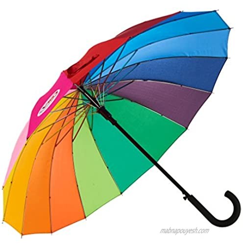 Variety To Go® Rainbow Umbrella  Rainbow Umbrella Large  Compact  Windproof  Auto Open  16 K Rainbow Umbrella for Kids  Girls  Women  Men (Hook Handle)