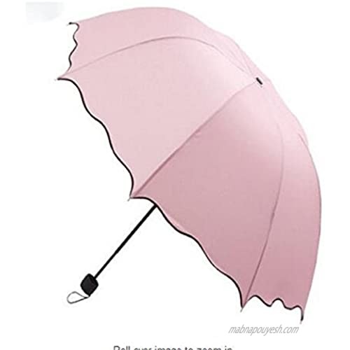 Wendin Parasol Triple Folding Dome Ruffled Sun Rain Umbrella Anti-UV Parasol Pink