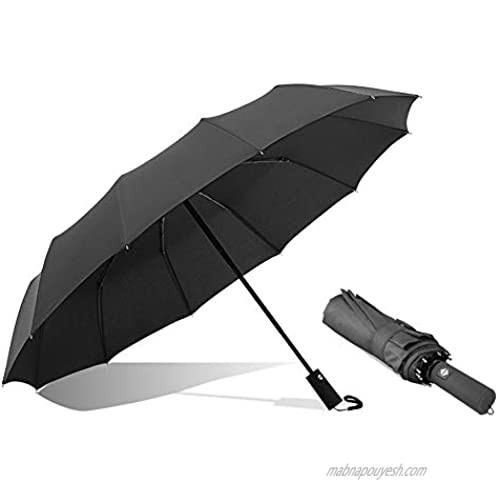 Windproof Umbrella Automatic Open & Close Travel Folding Umbrella with 12-rib Portable Lightweight Outdoor Sun & Rain Resistant for 2-3 people (Black)