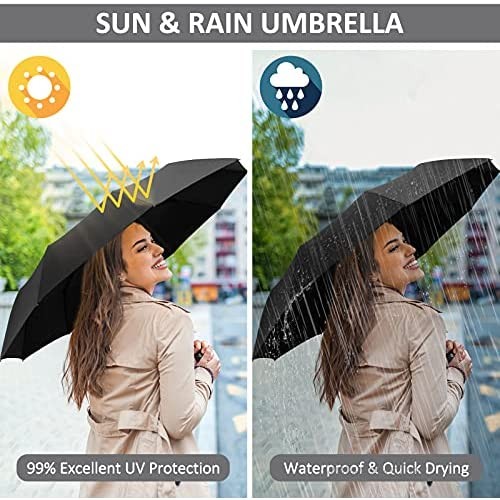 Yoobure Automatic Sun Umbrella Compact Travel Umbrella with Auto Open Close Large UV Protection Windproof Umbrellas for Rain & Sun 10 Ribs Folding Umbrella for Men and Women