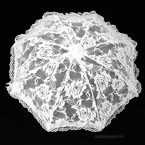 Yosoo Lace Wedding Umbrella Lace Embroidery Umbrella Bridal Party Craft Flowers Decoration Props Accessory for Wedding Party Celebration(51241 Light White)