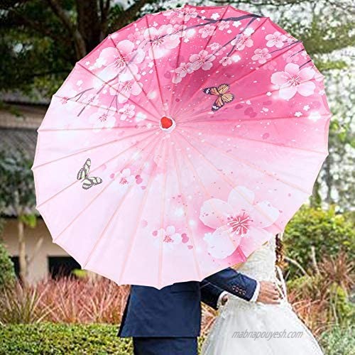 Yosoo123 Women Oiled Paper Umbrella Windproof Chinese Classical Dance Umbrella Flower Pattern Chinese Classical Dance Umbrella for Play Taking Photos Dance.(B)