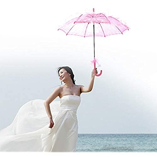 Zyyini Lace Umbrella Bridal Lace Parasol Lace Umbrella Hand Made Bridesmaid Girls Embroidered Umbrella for Wedding Parties Dancing Photography Props(Pink)