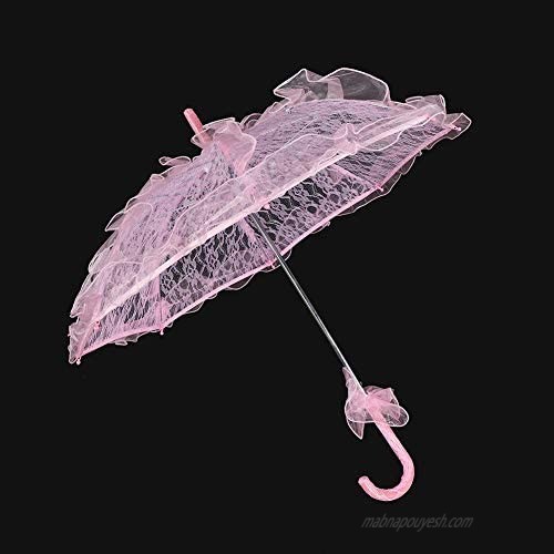 Zyyini Lace Umbrella Bridal Lace Parasol Lace Umbrella Hand Made Bridesmaid Girls Embroidered Umbrella for Wedding Parties Dancing Photography Props(Pink)